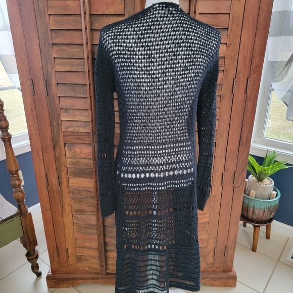 Moral Fiber long sweater cardigan open front navy blue‎ size large - Picture 2 of 5